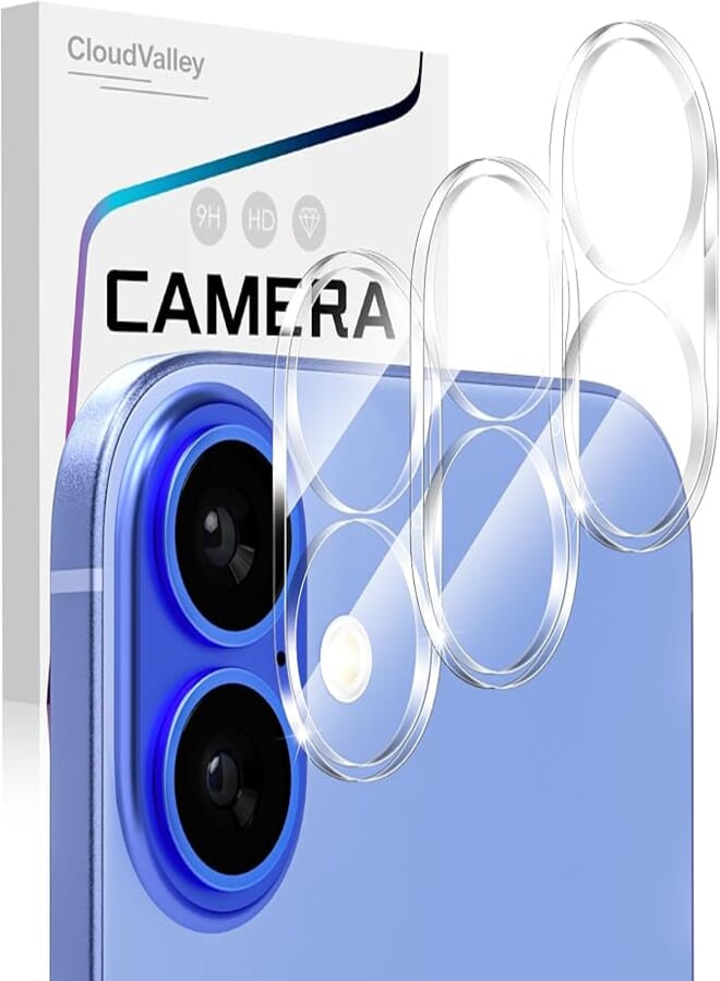 CloudValley [3 Piece Rear Camera Lens Protection for iPhone 16/iPhone 16 Plus, Accessory Tempered Glass Anti-Scratch Ultra Resistant Individual Film, Clear